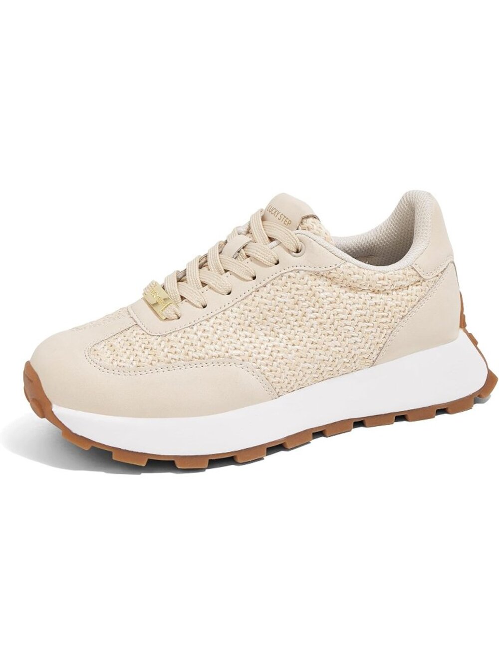 Women's Beige Knit Retro Classic Stylish Lace Up Tennis Running Walking Sneaker